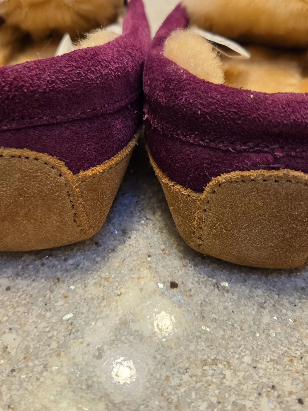L.L. Bean Plum Suede Moccasin Slippers with Shearling Lining